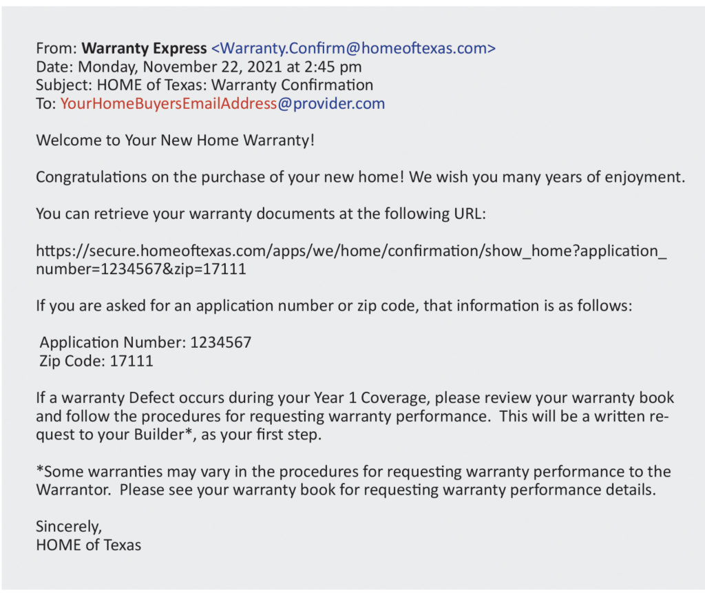 warranty express notice to homebuyer for new construction warranty coverage